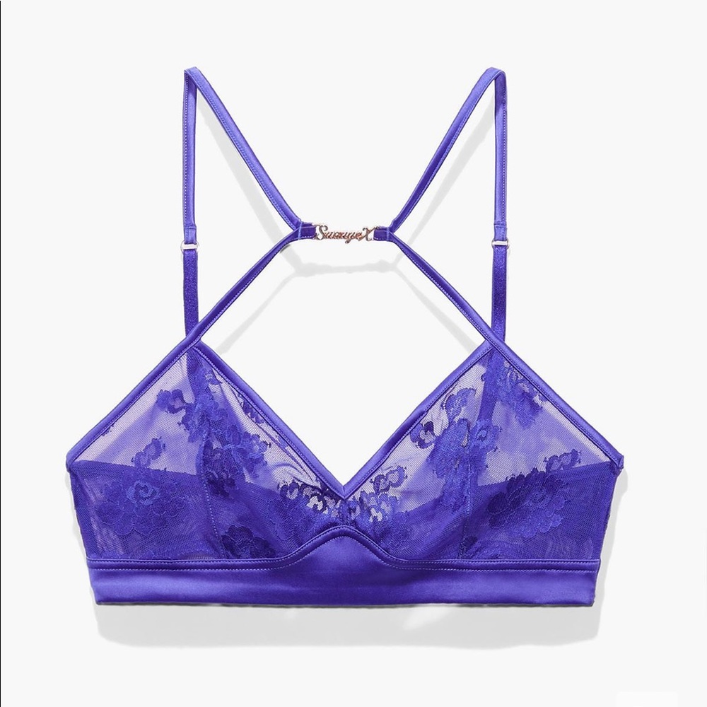 NWT Savage X Fenty strap up lace bralette in taboo blue